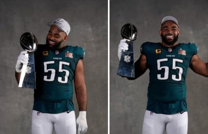  Brandon Graham holding the Lombardi trophy